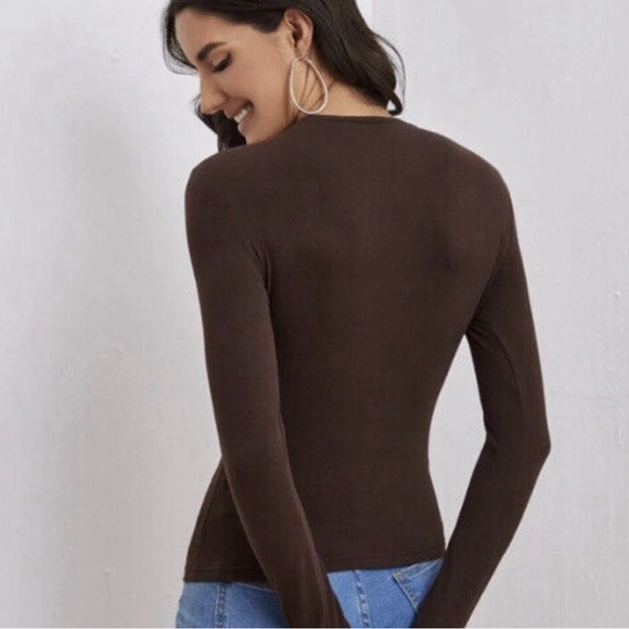 Spanx On Top And In Control Sophisticated Long Sleeve Crew Neck Top 1X Brown - Picture 4 of 16